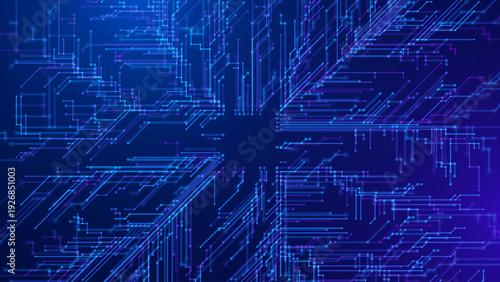 Digital Technology Background with Futuristic Circuit Board Lines and Data Connections. High Tech Information Processing and Cyber Network Innovation Concept. Vector Illustration.