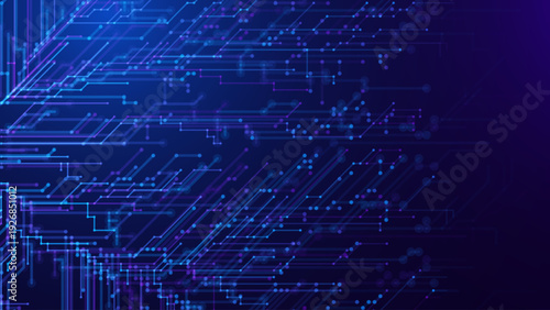 Digital Technology Background with Futuristic Circuit Board Lines and Data Connections. High Tech Information Processing and Cyber Network Innovation Concept. Vector Illustration.