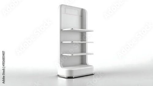 Modern White Display Stand with Shelves.