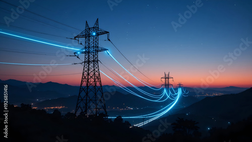 High Voltage Power Transmission Lines with Digital Energy Flow, Electricity Grid and Smart Energy Network Concept