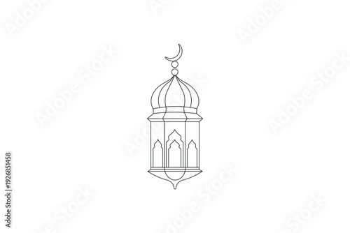 Crescent moon and mosque dome in continuous one line drawing style
