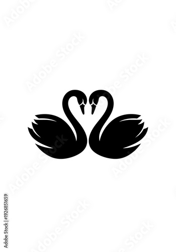 Two swans forming heart shape silhouette simple vector design
