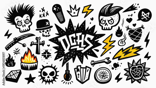 A collection featuring various symbols and icons, illustrating different styles and concepts in a unified layout.