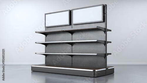 Empty Shelves in Modern Retail Display.