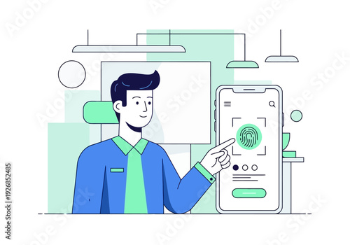 Person Fingerprint Scan Application Interaction Mobile Device Security Authentication Digital Identification Process Personal Privacy Concept