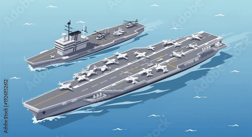 Aircraft Carrier and Destroyer at Sea.