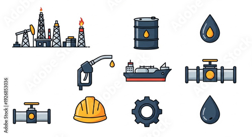 Oil and gas industry icons representing energy production and transportation.