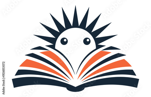 Open book with sun and owl , artwork depicting education, wisdom, reading, learning, academic symbols, and professional digital or print design use.