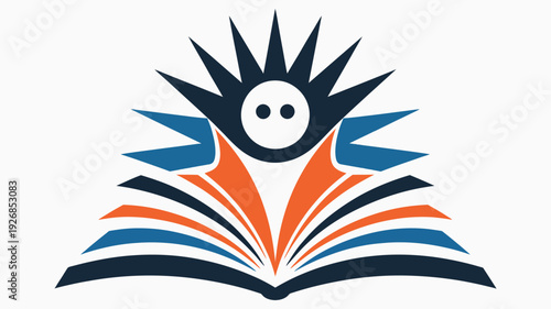 Open book with sun and owl , artwork representing knowledge, wisdom, education, learning, reading, academic themes, and professional digital or print design projects.