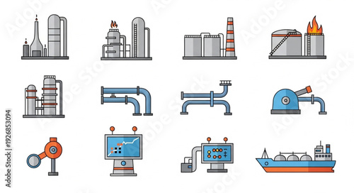 Industrial plant equipment and transportation of oil and gas production.