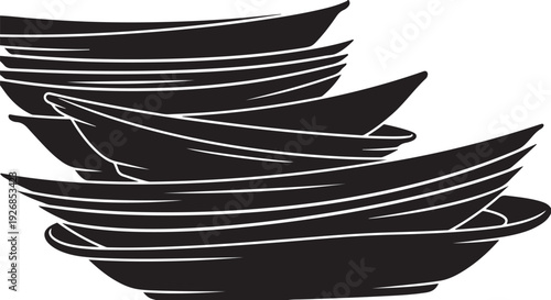 Stack of black plates on white background illustration design