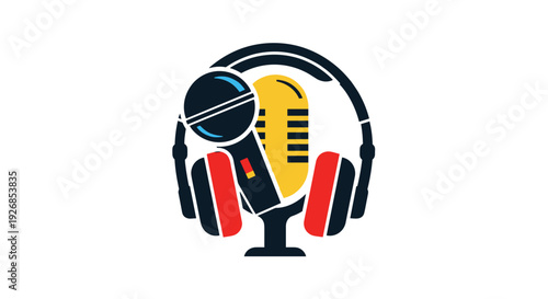 Microphone and Headphones Iconic Music Symbol.