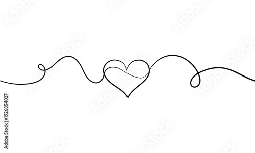 Minimalist continuous line art heart, romantic love symbol sketch for wedding and Valentine's Day. Vector illustration