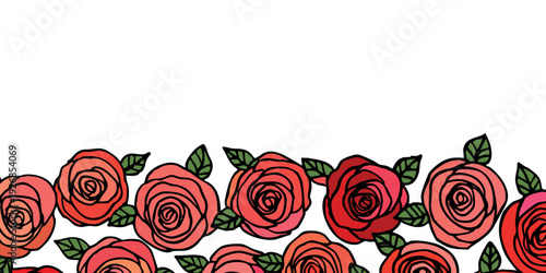 Summer background with roses flowers. Nature concept design. Modern floral composition. Vector illustration for poster, invitation, greeting card. Botanical style roses frame. Copy space.