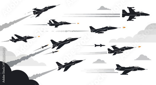 Military Aircraft Flying in Formation Illustration.