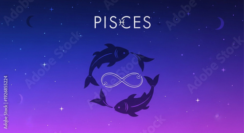 Pisces zodiac sign with two fish swimming in a circle.