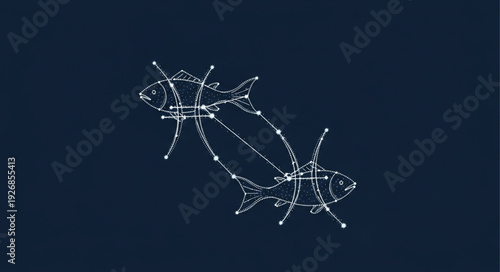 Pisces constellation represented by two fish outlines connected by lines and dots.