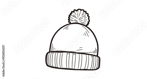 Hand drawn illustration of a knitted winter hat with pom pom.