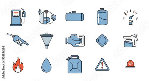 Collection of fuel-related icons representing various aspects of the industry.