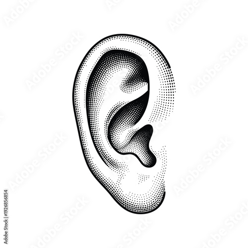 Ear vector illustration sound hearing medical auditory symbol vintage
