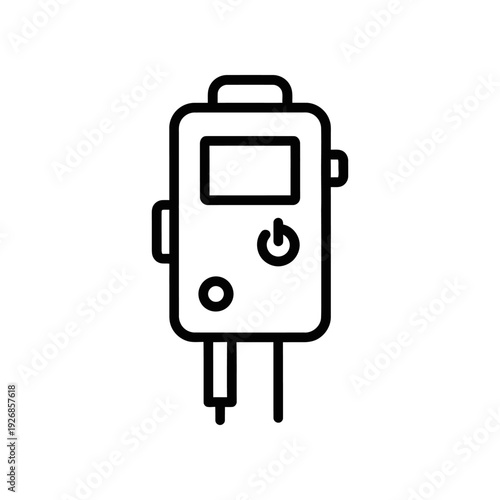A minimalist illustration of a handheld medical device featuring a screen, power button, and probe on a white background.