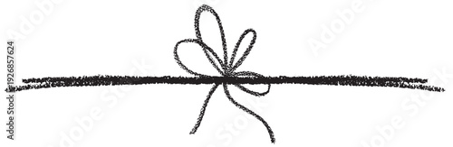 Chalk coquette bow on ribbon banner. Hand drawn vector illustration for design template wedding, Birthday, Christmas decoration or discount, sale. 