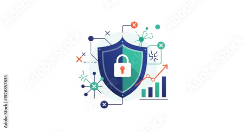 Digital Security Shield with Lock and Data Analytics.
