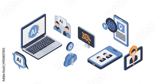 Digital devices illustrating artificial intelligence concepts and data processing.