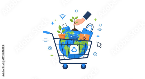 Sustainable Global Shopping Cart: Earth, Eco-Friendly E-commerce, and Environmental Responsibility