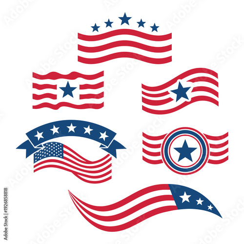 American flag icons with stars and stripes designs  various patriotic symbols icon
