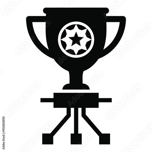 Black silhouette of trophy cup on pedestal with star symbol icon