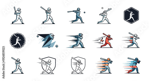 Baseball Player Silhouettes in Action Poses.