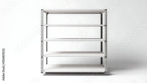 Metal Shelving Unit with Empty Shelves.
