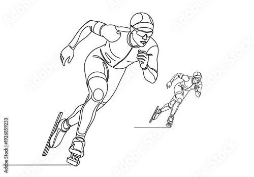 スピードスケート選手が疾走する様子を描いたシンプルな線画イラスト