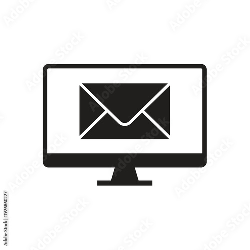 Solid mail envelope message icon on monitor