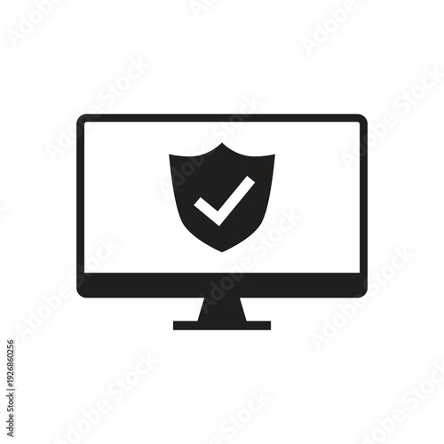 Solid security shield protection icon on monitor