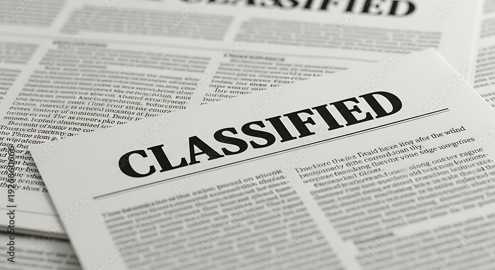 Obraz premium Close-up view of a classified document on top of other papers with text and headlines in a professional office environment