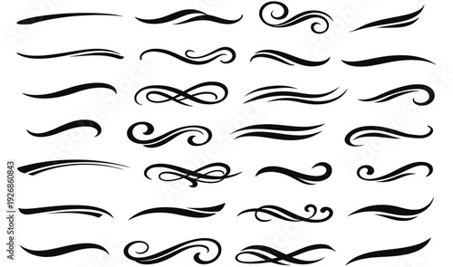 Collection of black decorative flourish swirl scroll