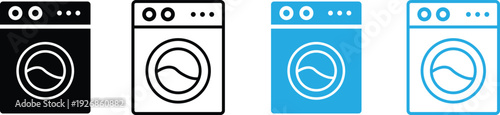 Washing Machine Icon Set - Laundry Appliance, Housekeeping and Home Utility Vector Graphics