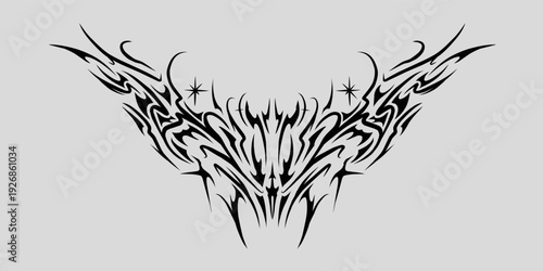 neo tribal symmetrical shapes flowing sharp patterns, freehand blackwork tattoo design vector isolated on white