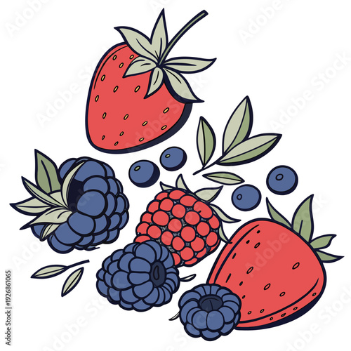 mixed berries colorful on white background