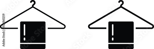Clothes Hanger with Towel Icon Set - Laundry Service, Wardrobe Storage and Textile Organization Vectors