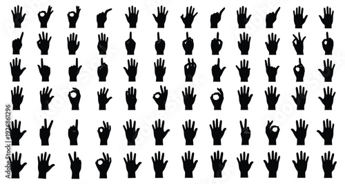 Collection of Black Hand Gestures Silhouettes on White Background