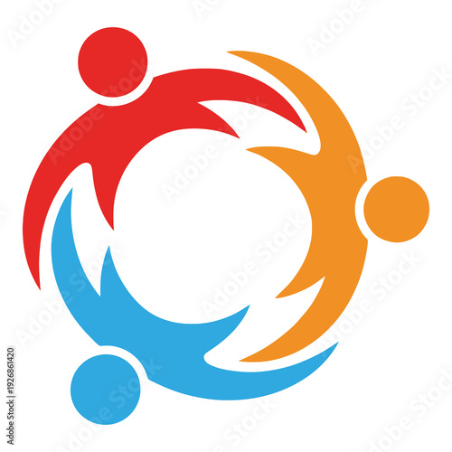 Colorful people holding hands in a circle teamwork partnership unity icon