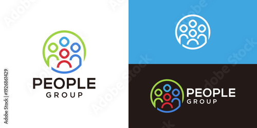 Creative simple people group logo template. People partner family social network, Four people logo design vector illustration.