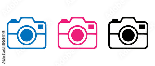 Three colorful camera icons in a row