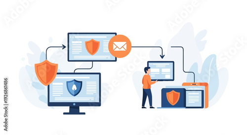 Cybersecurity Network Protection Data Transfer Security Concept.