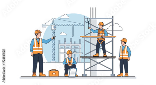 Construction Workers Collaborating on a Building Site.