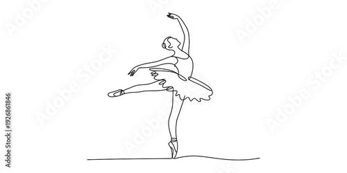 A continuous line drawing of a ballerina in a graceful pose, showcasing elegance and movement Vector, illustration