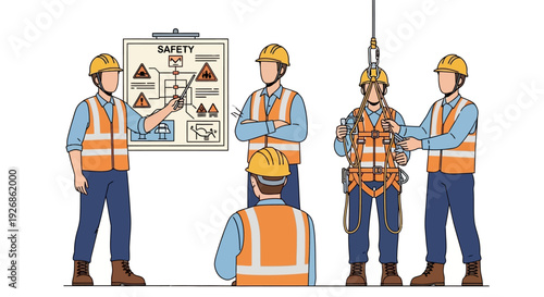 Construction workers receiving safety training and demonstration.